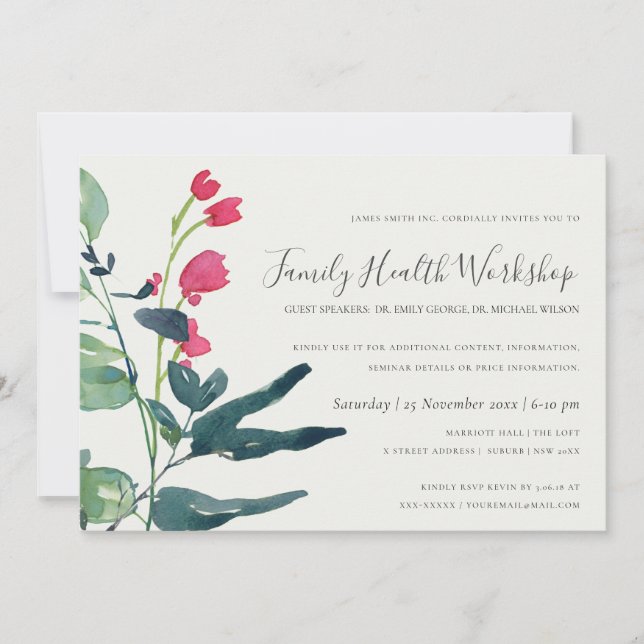 PINK GREEN FAUNA EUCALYPTUS WREATH WORKSHOP EVENT INVITATION (Front)