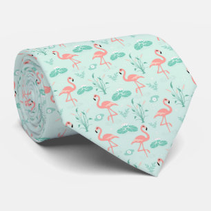 Pink Green Flamingo's Tropical Bird Tie