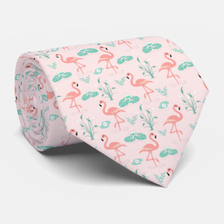 Pink Green Flamingo's Tropical Birds Wedding  Tie