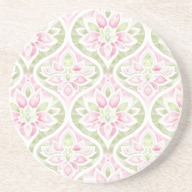 Pink Green Floral Abstract Coaster (Front)