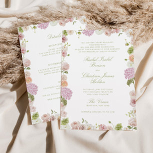 Pink Green Floral All in one Wedding Invitation