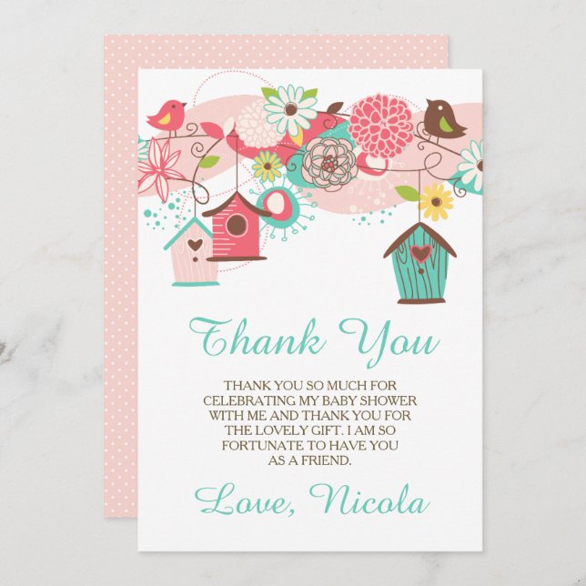 Pink & Green Floral Baby Shower Thank You Card (Front/Back)