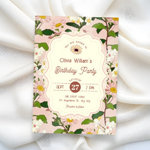 Pink green floral birthday invitation