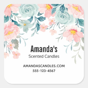 Pink & Green Floral Border Business Square Sticker