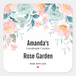 Pink & Green Floral Border Candle Square Sticker