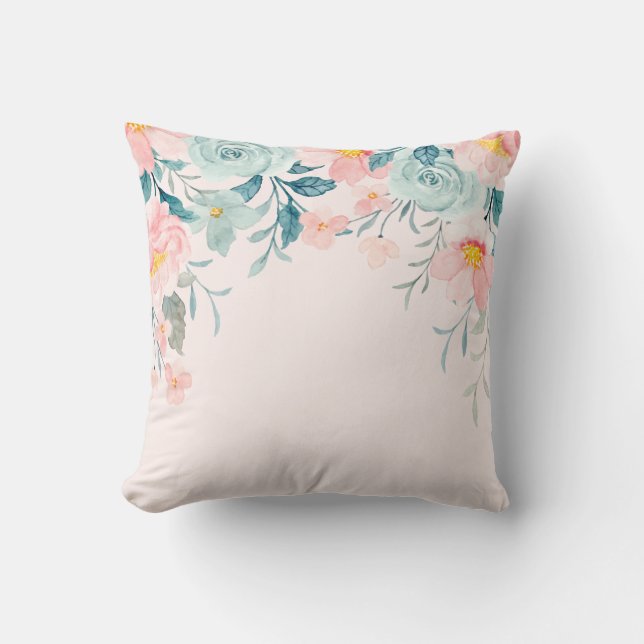 Pink & Green Floral Border Cushion (Front)