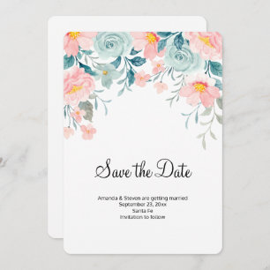 Pink & Green Floral Border Elegant Wedding Save The Date