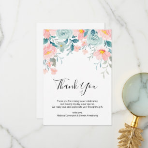 Pink & Green Floral Border Elegant Wedding Thank You Card