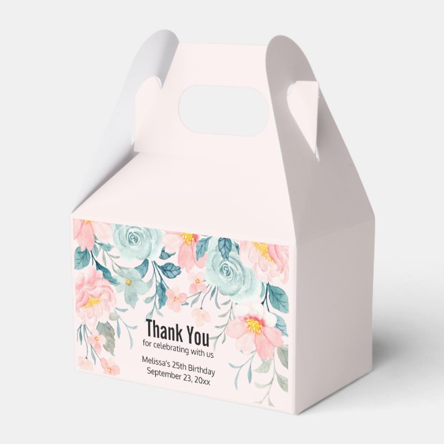 Pink & Green Floral Border Favour Box (Front Side)