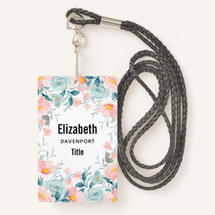 Pink & Green Floral Border ID Badge