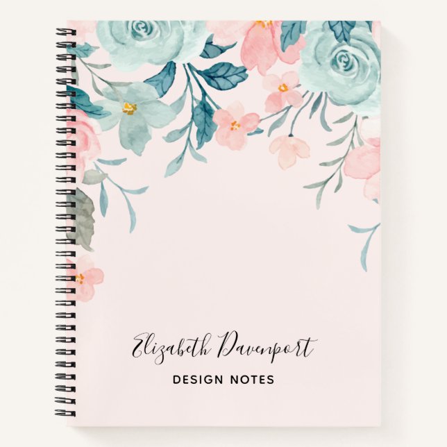 Pink & Green Floral Border Notebook (Front)