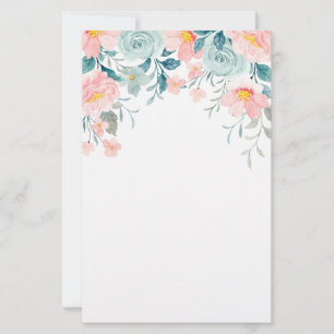 Pink & Green Floral Border Stationery