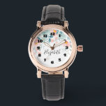 Pink & Green Floral Border Watch<br><div class="desc">A watch with an elegant floral border. Flowers and leaves in pink and green.</div>