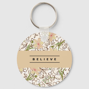 Pink Green Floral Botanical Pattern  Key Ring