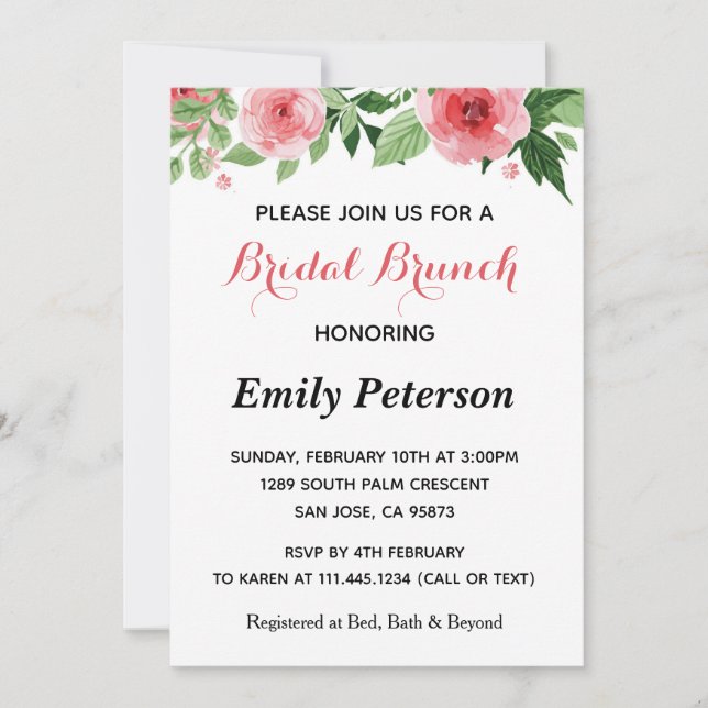 Pink Green Floral Bridal Shower Invitation (Front)