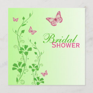 Pink Green Floral Butterflies Bridal Shower Invite