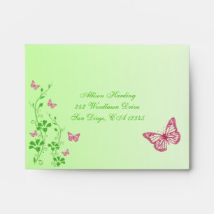 Pink Green Floral Butterfly Envelope for RSVP's