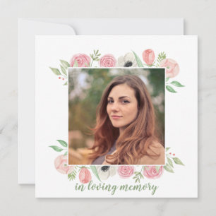 Pink & Green Floral Celebration of Life Funeral Thank You Card