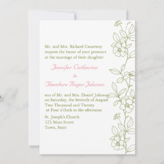 Pink Green Floral Custom Wedding Invitations