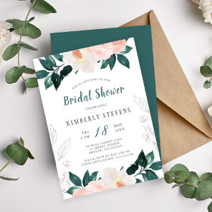Pink green floral elegant bridal shower invitation