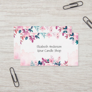 Pink Green Floral Feminine Small Business Business Card