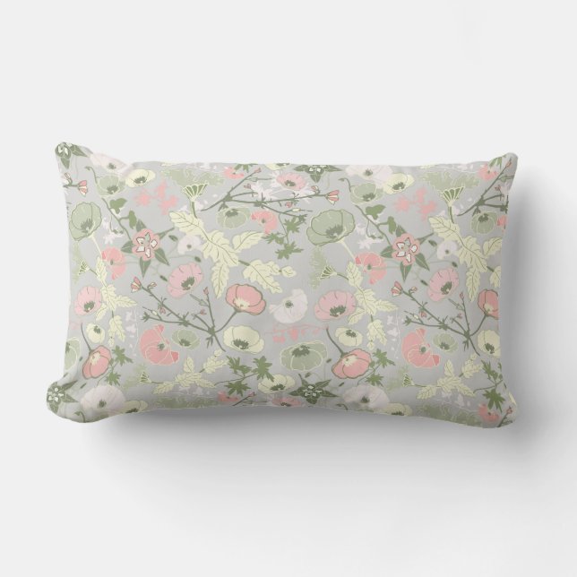 Pink Green Floral Flower Girl Pattern Lumbar Cushion (Front)