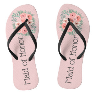 Pink Green Floral Maid of Honour Flip Flops