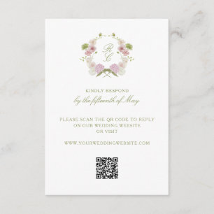 Pink Green Floral Monogram Crest Wedding Enclosure Card