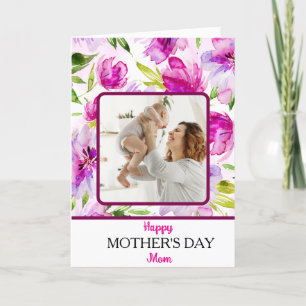 Pink  Green Floral Mother's Day  Holiday Card