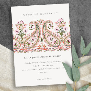 Pink Green Floral Paisley Motif Wedding Invite