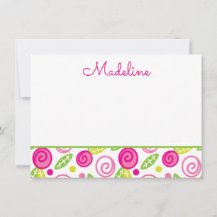 Pink & Green Floral Personalised Flat Note cards