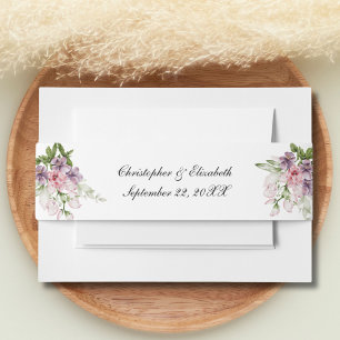 Pink Green Floral Traditional Classic Wedding  Invitation Belly Band