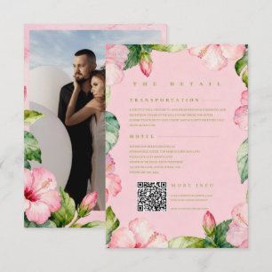 Pink Green Floral Watercolor Details Photo Wedding Enclosure Card