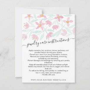 Pink Green Floral Watercolor Jewellery Care Card