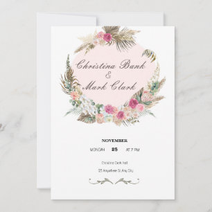 Pink , green floral watercolor wedding invitatio invitation