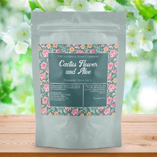 Pink Green Floral Waterproof Bath Salts Label
