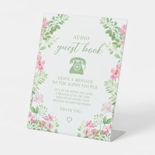 Pink Green Floral Wedding Audio Guest Book Sign