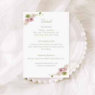 Pink Green Floral Wedding Enclosure Card