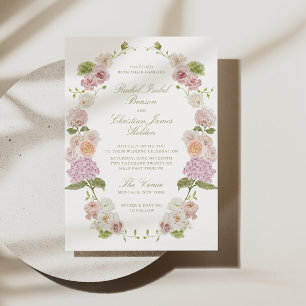 Pink Green Floral Wedding Invitation