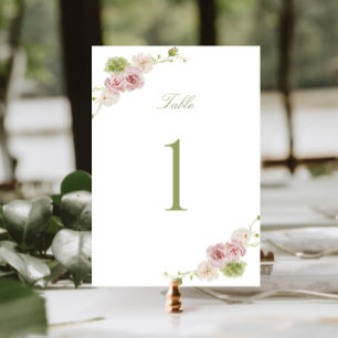 Pink Green Floral Wedding Table Number