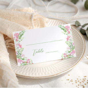 Pink Green Floral Wreath Bridal Shower Wedding Place Card