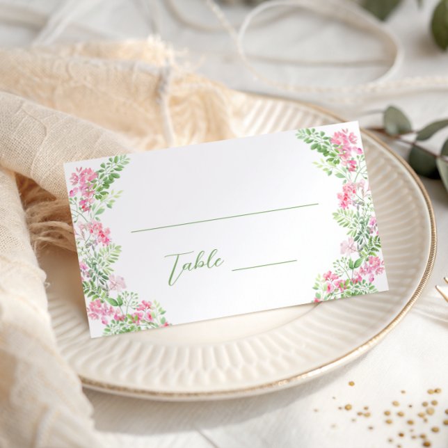 Pink Green Floral Wreath Bridal Shower Wedding Place Card (Creator Uploaded)