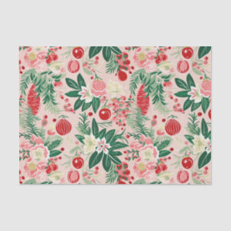 Pink Green Florals Retro Christmas Tissue Paper