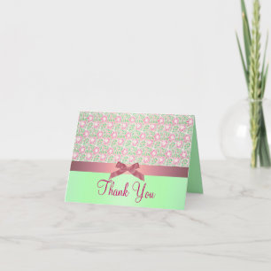 Pink/Green Flower & Bows Thank you card