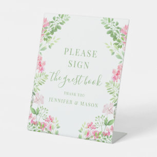 Pink Green Flower Guest Book Wedding Sign