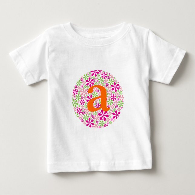 Pink & Green Flower Power Baby T-Shirt (Front)