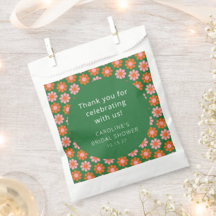 Pink Green Flowers Bridal Shower Custom Thank You Favour Bags