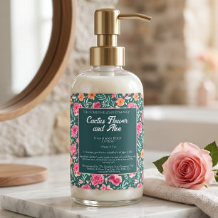 Pink & Green Flowers Cosmetics Bottle Label