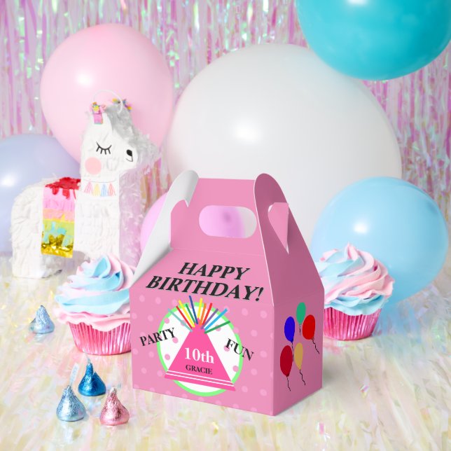 Pink Green Geometric Polka Dots Party Hat Favour Box (Party)