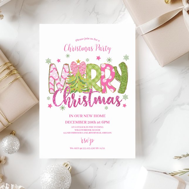 Pink Green Gingerbread Christmas Party Invitation (Creator Uploaded)